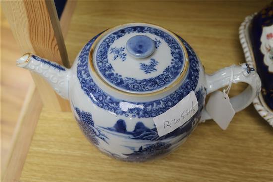 An 18th century blue and white teapot